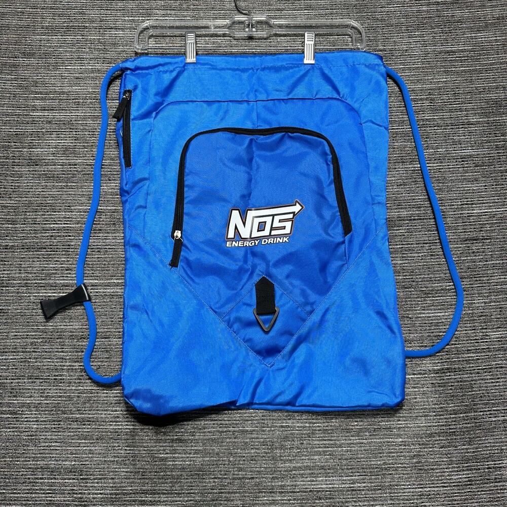 NOS ENERGY DRINK DELUXE CINCH DRAWSTRING BAG with ZIPPER POCKETS